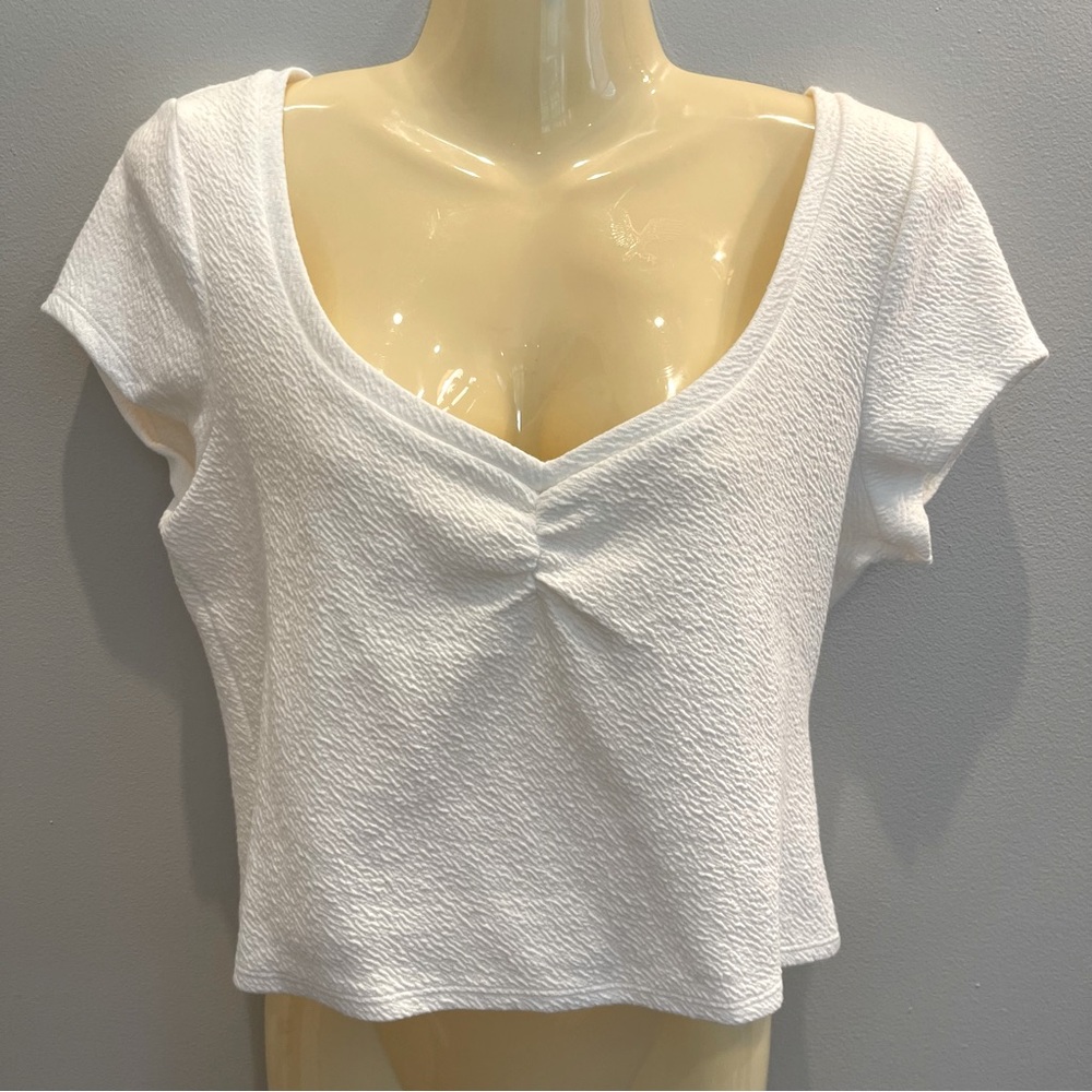 Anthropologie White Textured V-Neck Crop Top